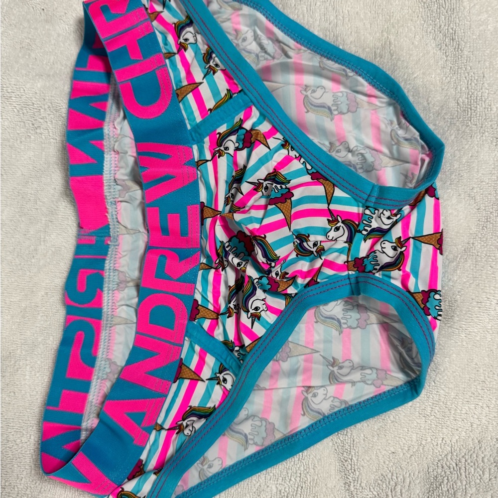 Colorful Striped Briefs with Unicorn Print